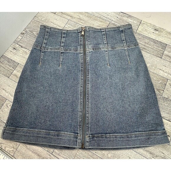 Free People We The Free Virgo Zip Front Mini Skirt Blue Womens 26 Cowgirl Grunge - Picture 1 of 11